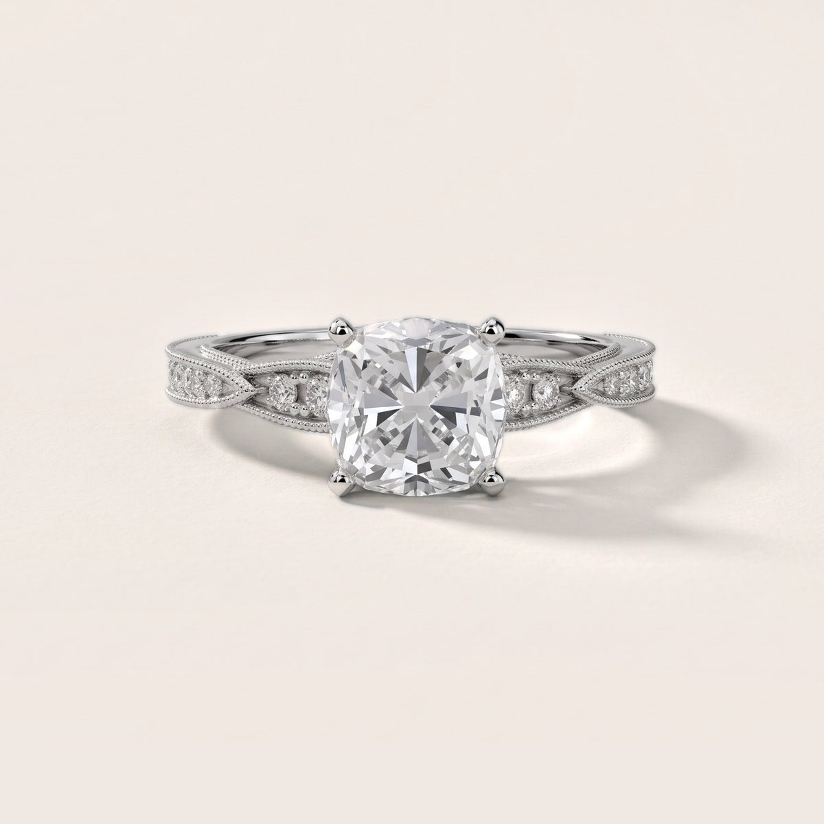 Lucette Scalloped Milgrain Cushion Diamond Engagement Ring in Silver - front.jpg