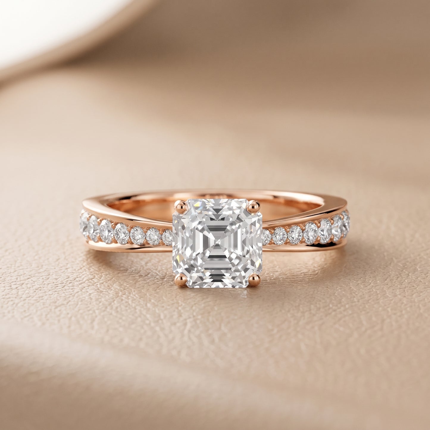 Rhea Sidestone Pavé Asscher Diamond Engagement Ring in Rose Gold - front.jpg