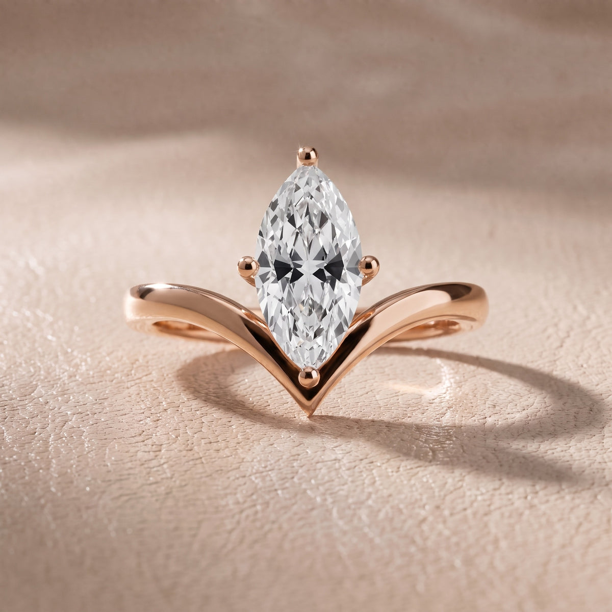 Evelyn Chevron Solitaire Marquise Diamond Engagement Ring in Rose Gold - front.jpg