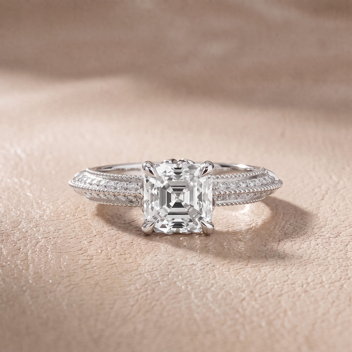 Chiara Vintage Milgrain Asscher Diamond Engagement Ring in Silver - front.jpg