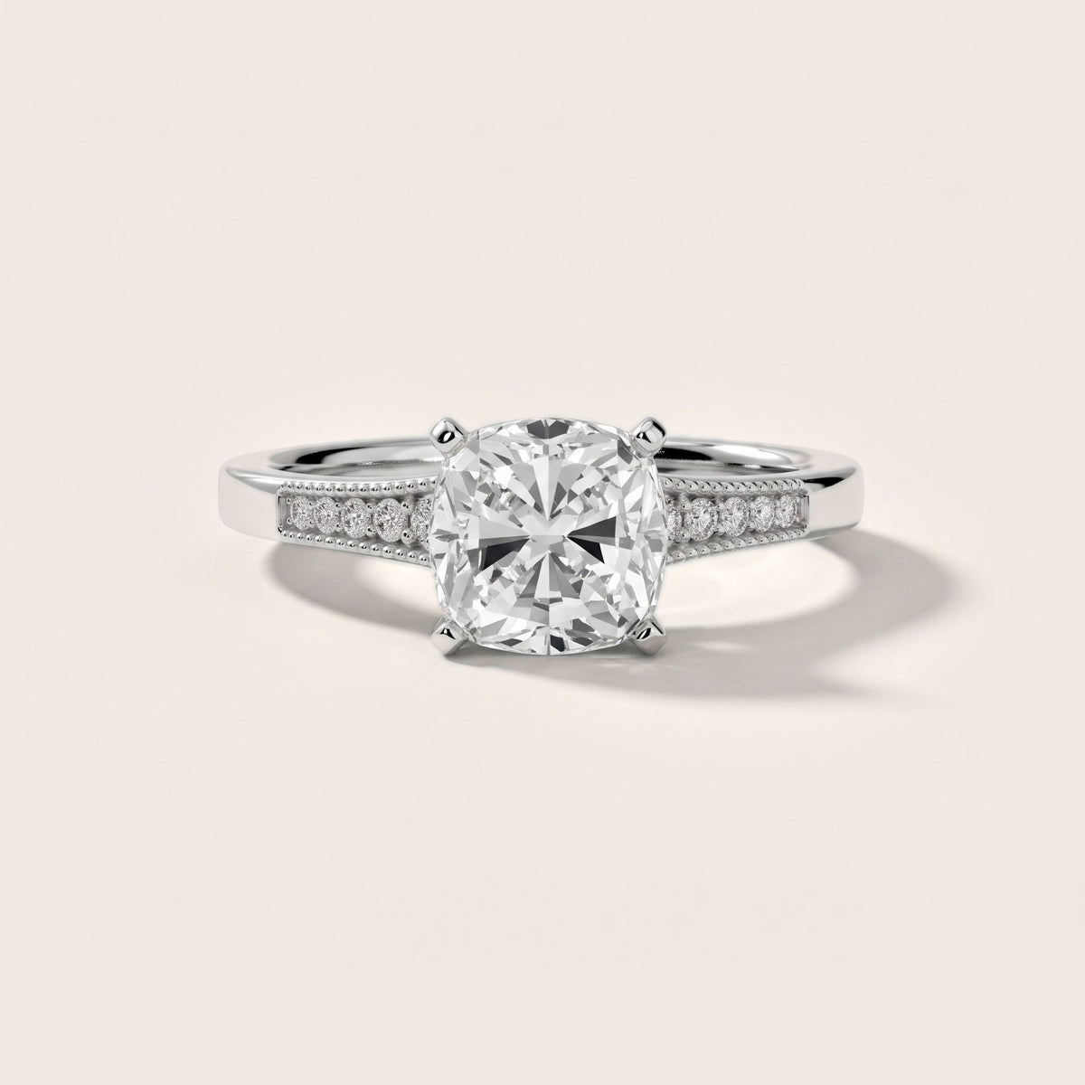 Fenella Milgrain Pavé Cushion Diamond Engagement Ring in Silver - front.jpg
