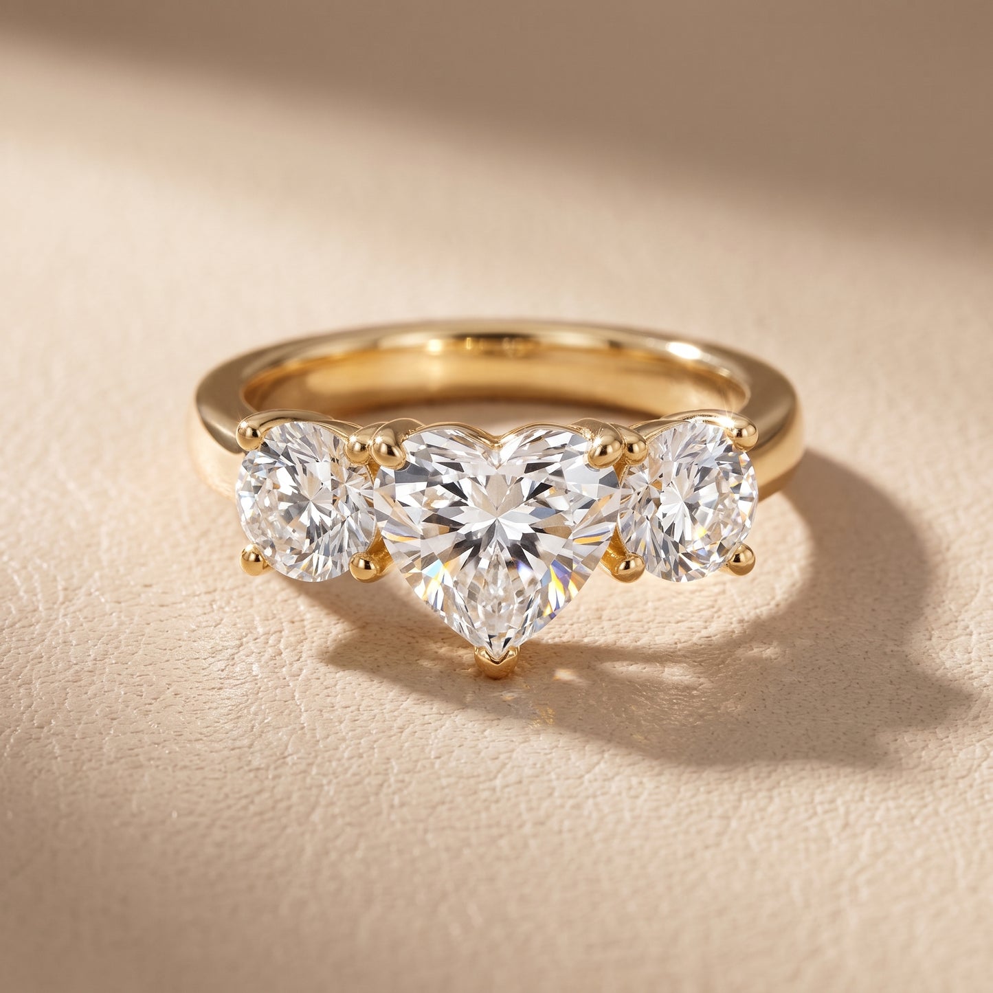 Callie Three-Stone Trellis Heart Diamond Engagement Ring in Yellow Gold - front.jpg