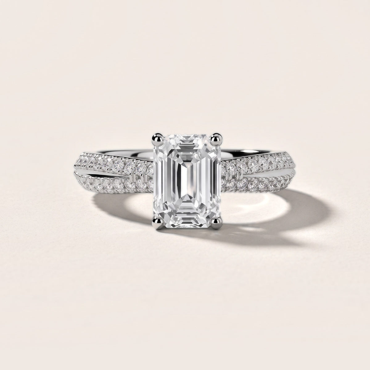 Ottilie Split Shank Pavé Emerald Diamond Engagement Ring in White Gold - front.jpg