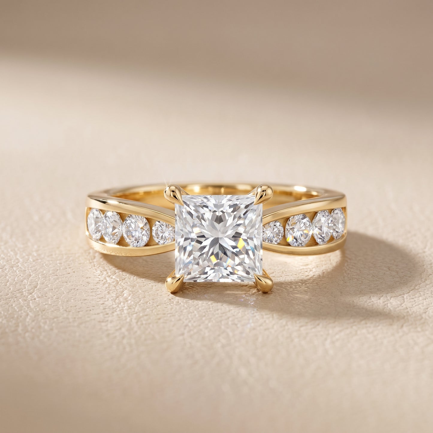 Noor Channel Set Sidestone Princess Diamond Engagement Ring in Yellow Gold - front.jpg