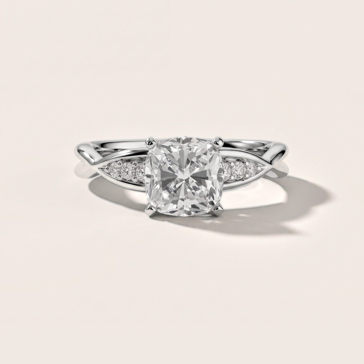 Stefania Twist Cushion Diamond Engagement Ring in Platinum - front.jpg