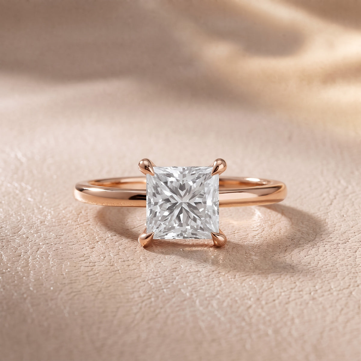 Nella Petite Solitaire Princess Diamond Engagement Ring in Rose Gold - front.jpg