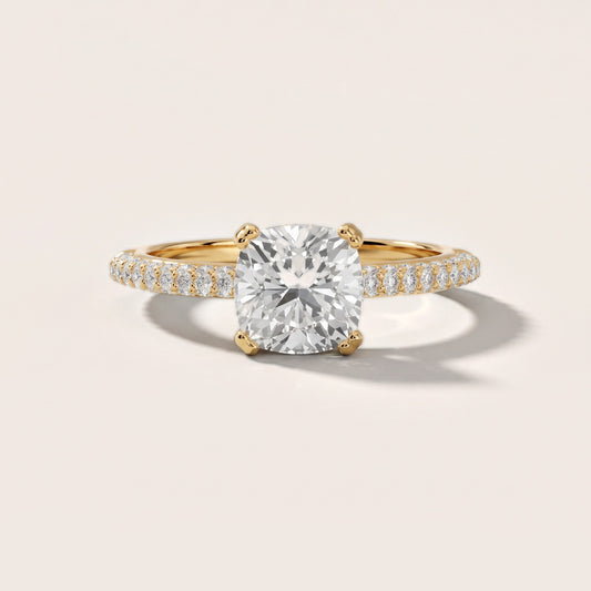 Celeste Hidden Halo Pavé Cushion Diamond Engagement Ring in Yellow Gold