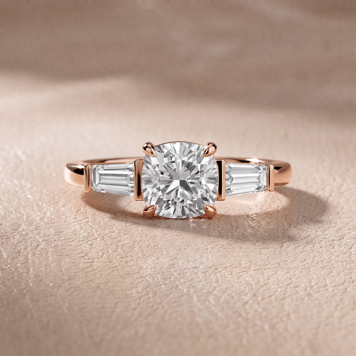 Eloise Tapered Baguette Cushion Diamond Engagement Ring in Rose Gold - front.jpg