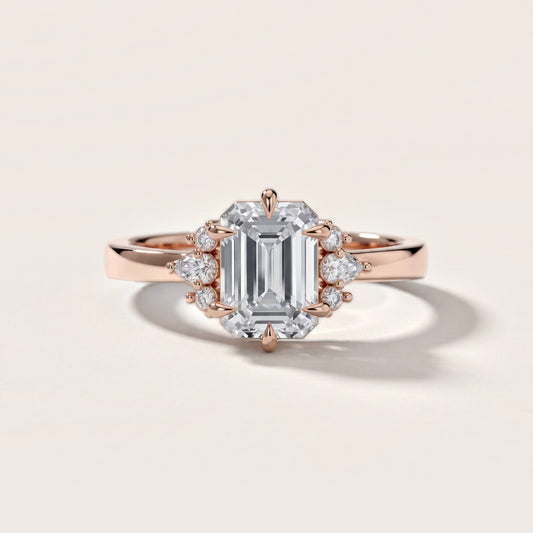 Josie Sidestone Emerald Diamond Engagement Ring in Rose Gold