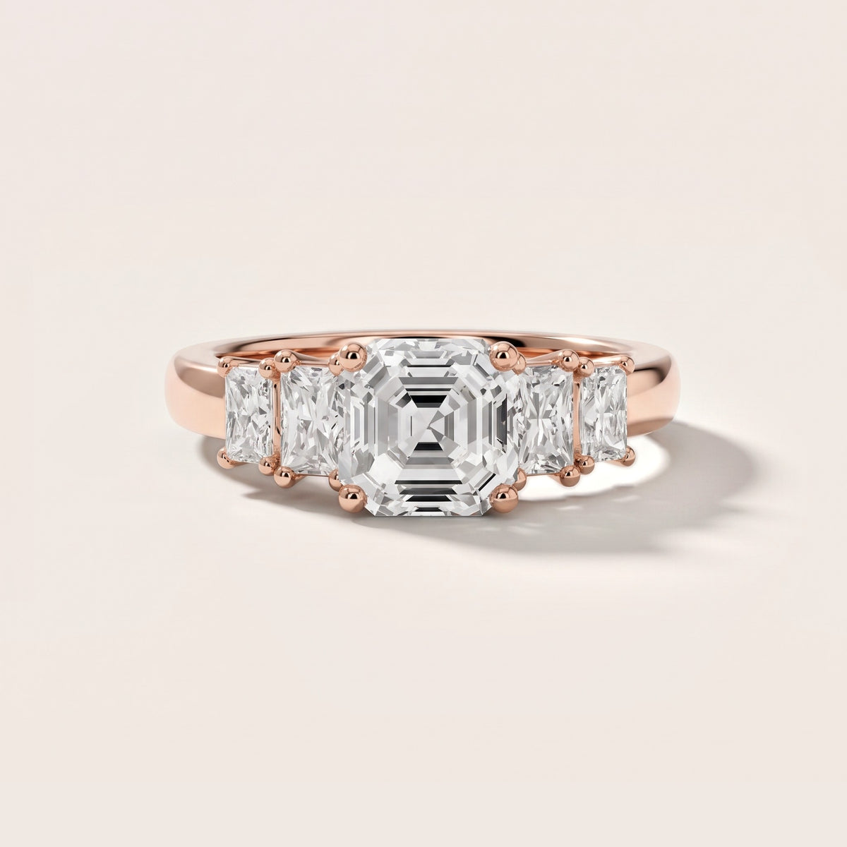 Desiree Graduated Five-Stone Asscher Diamond Engagement Ring in Rose Gold - front.jpg