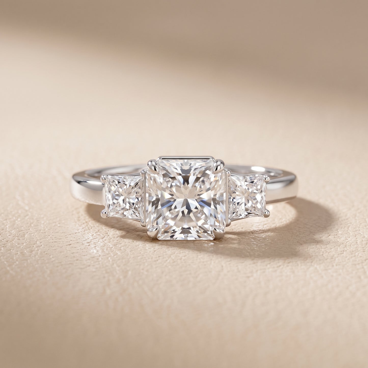 Selena Three-Stone Basket Radiant Diamond Ring in Silver - front.jpg