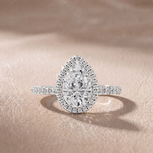 Mabel Halo French Pavé Pear Diamond Engagement Ring in White Gold - front.jpg