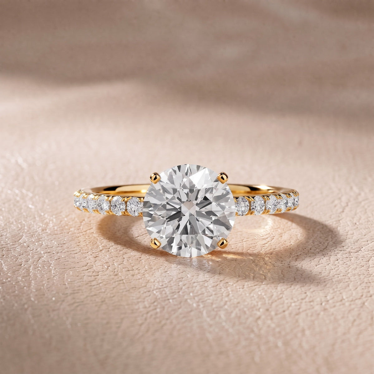 Juna French Pavé Solitaire Round Diamond Engagement Ring in Yellow Gold - front.jpg
