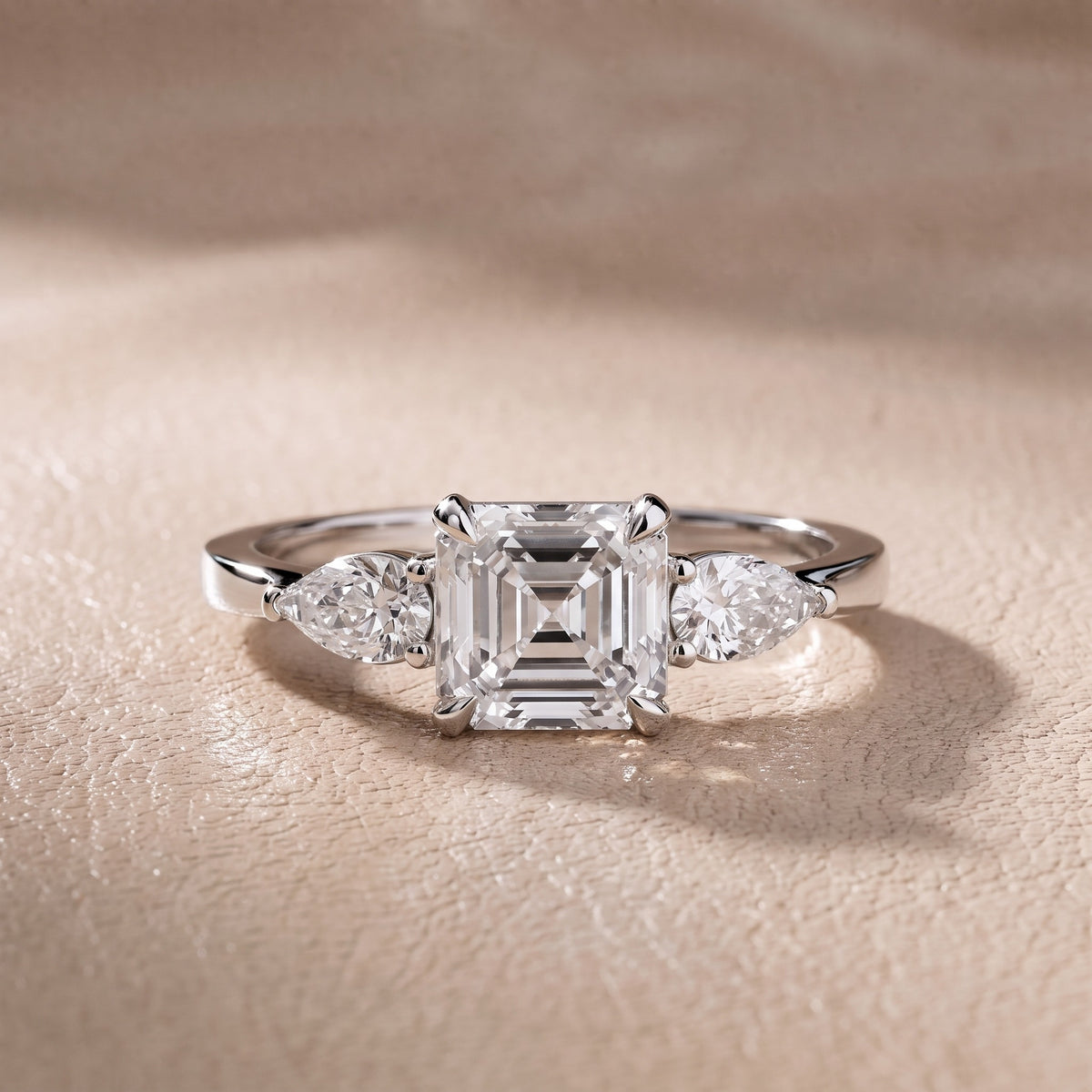 Grace Three Stone Asscher Diamond Engagement Ring in White Gold - front.jpg