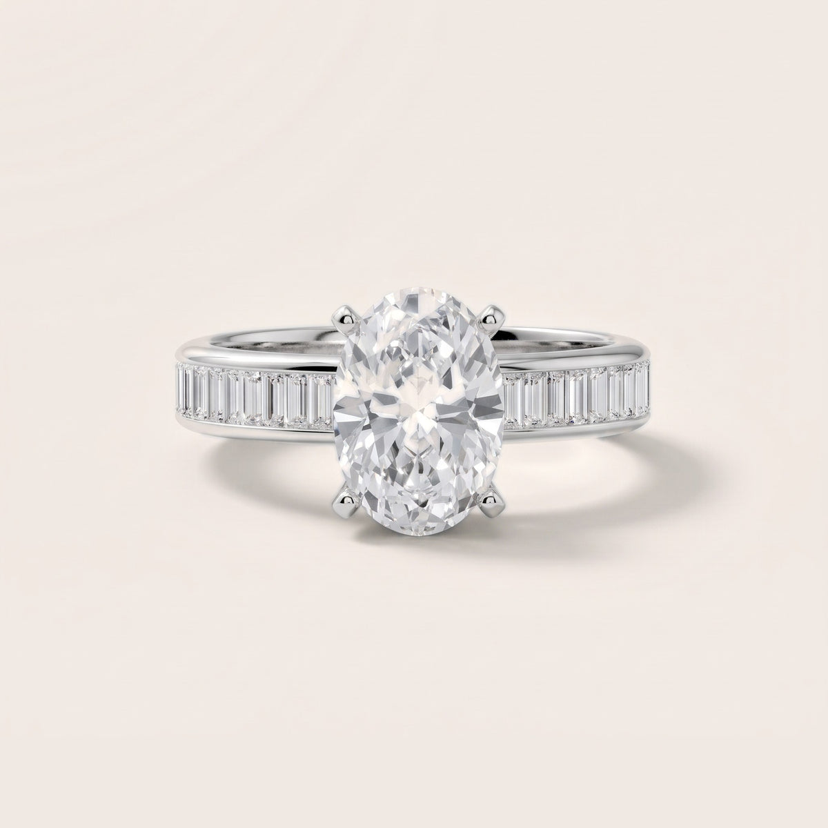 Medina Baguette Channel Set Oval Diamond Engagement Ring in Platinum - front.jpg