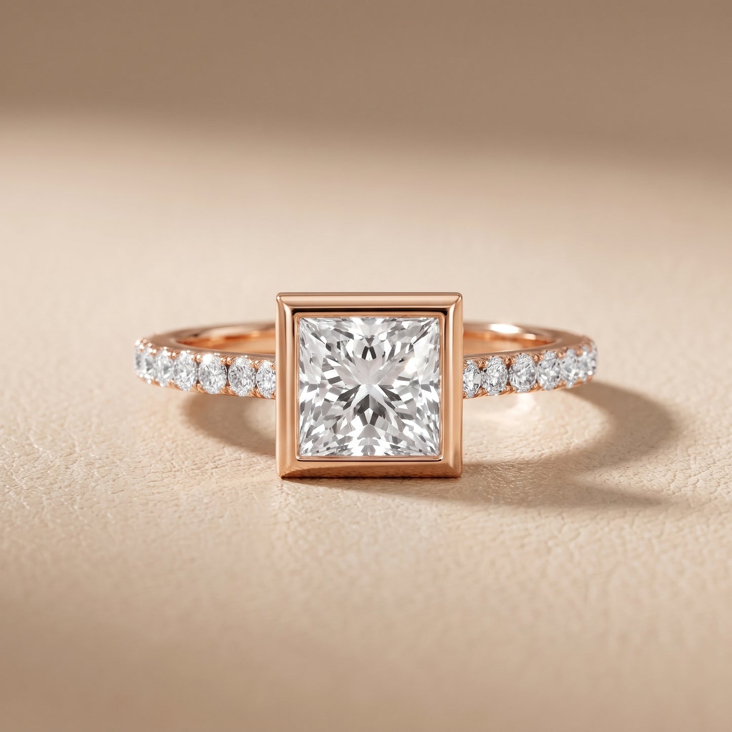 Cora Bezel Pavé Princess Diamond Ring in Rose Gold - front.jpg