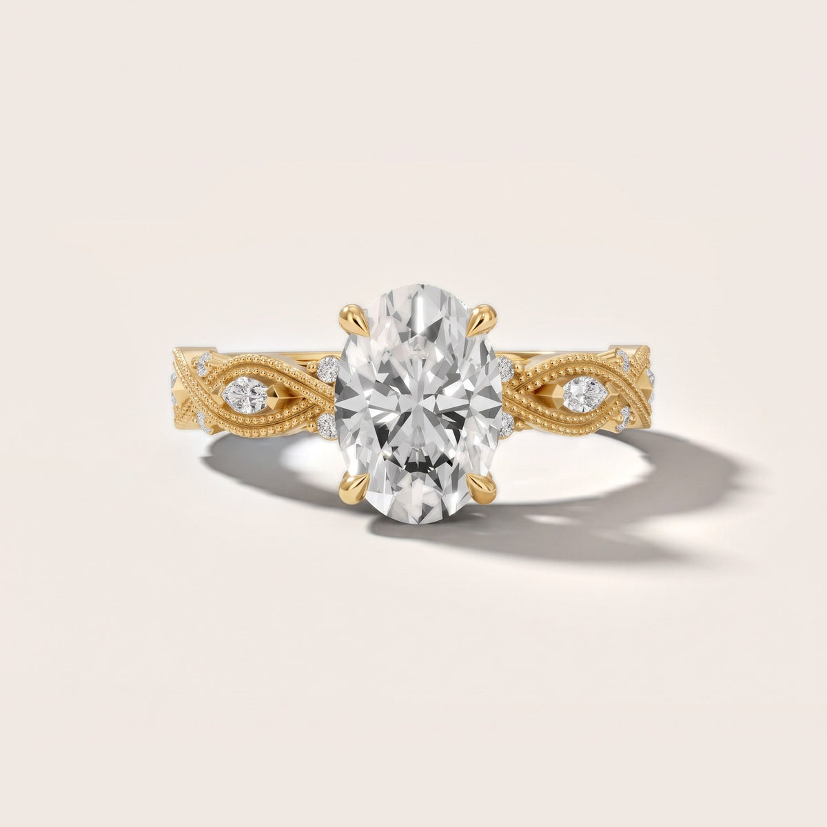 Vero Vintage Twist Oval Diamond Engagement Ring in Yellow Gold - front.jpg