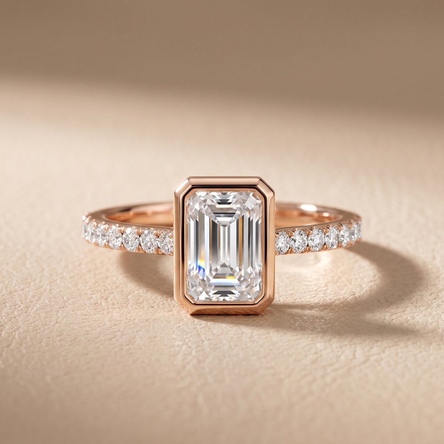 Cora Bezel Pavé Emerald Diamond Ring in Rose Gold - front.jpg