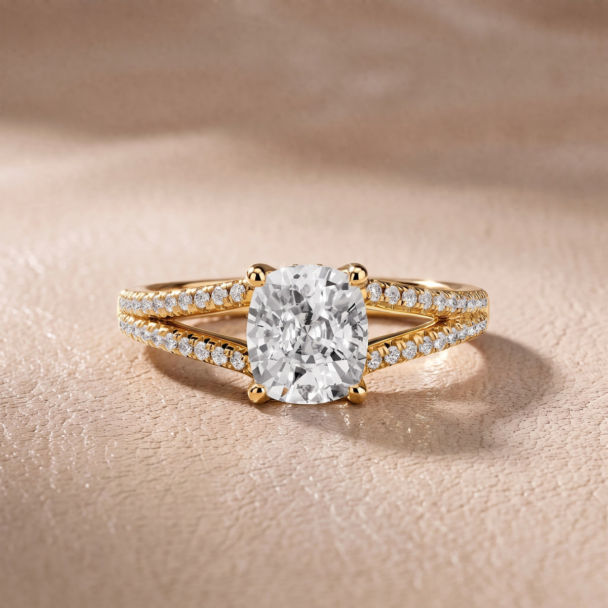 Eternal Embrace Solitaire Cushion Diamond Engagement Ring in Yellow Gold - front.jpg