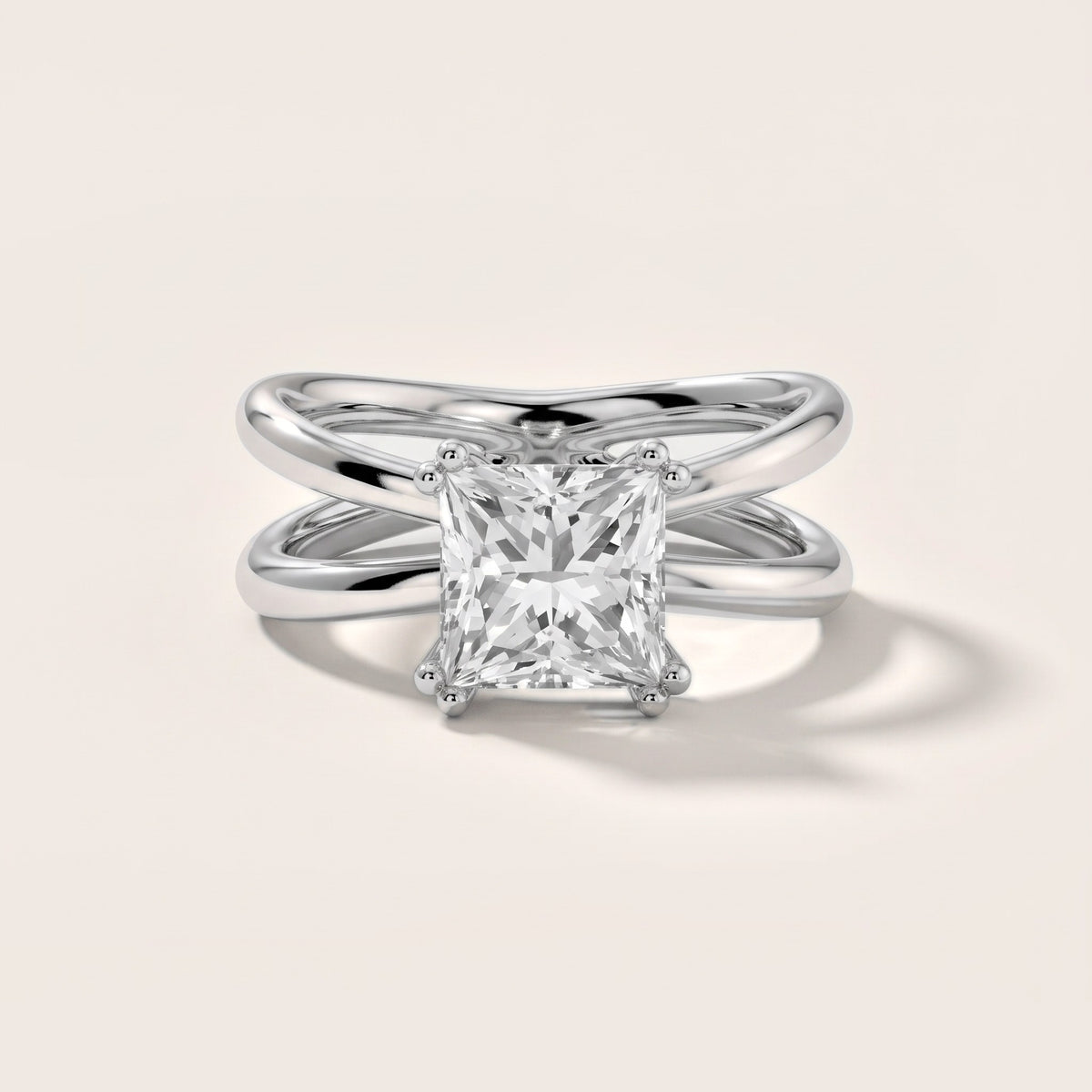 Yvonne Crossover Solitaire Princess Diamond Engagement Ring in White Gold - front.jpg