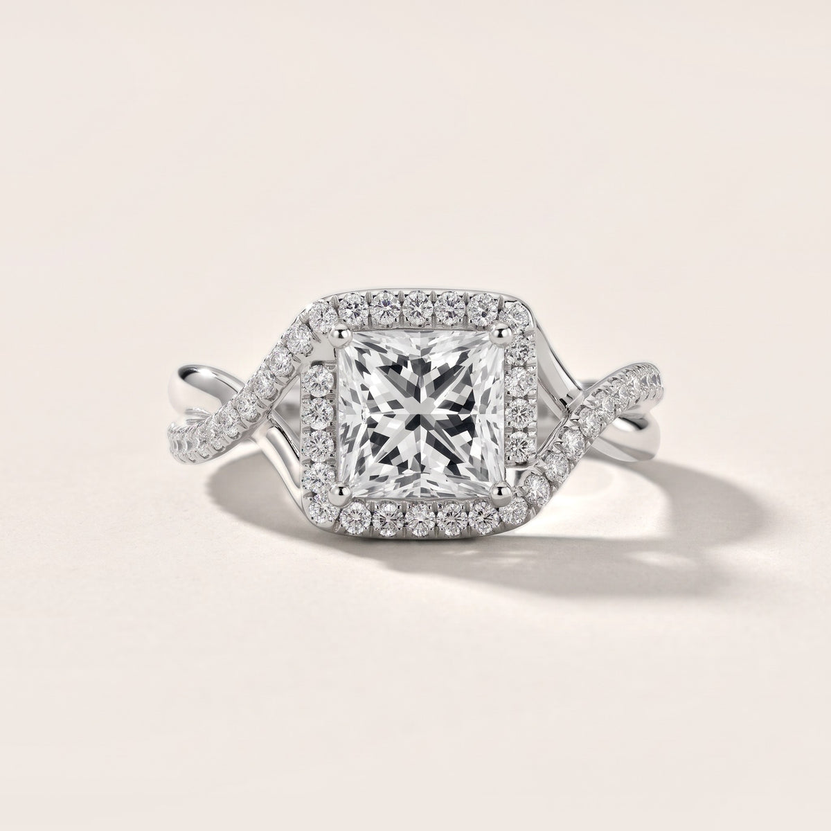 Dover Twist Halo Princess Diamond Engagement Ring in Silver - front.jpg
