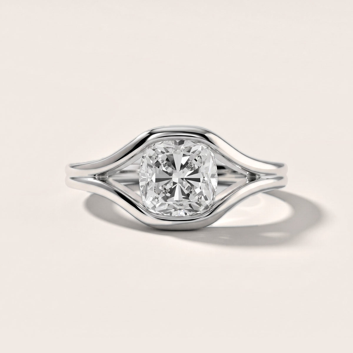 Windsor Half Bezel Solitaire Cushion Diamond Engagement Ring in White Gold - front.jpg