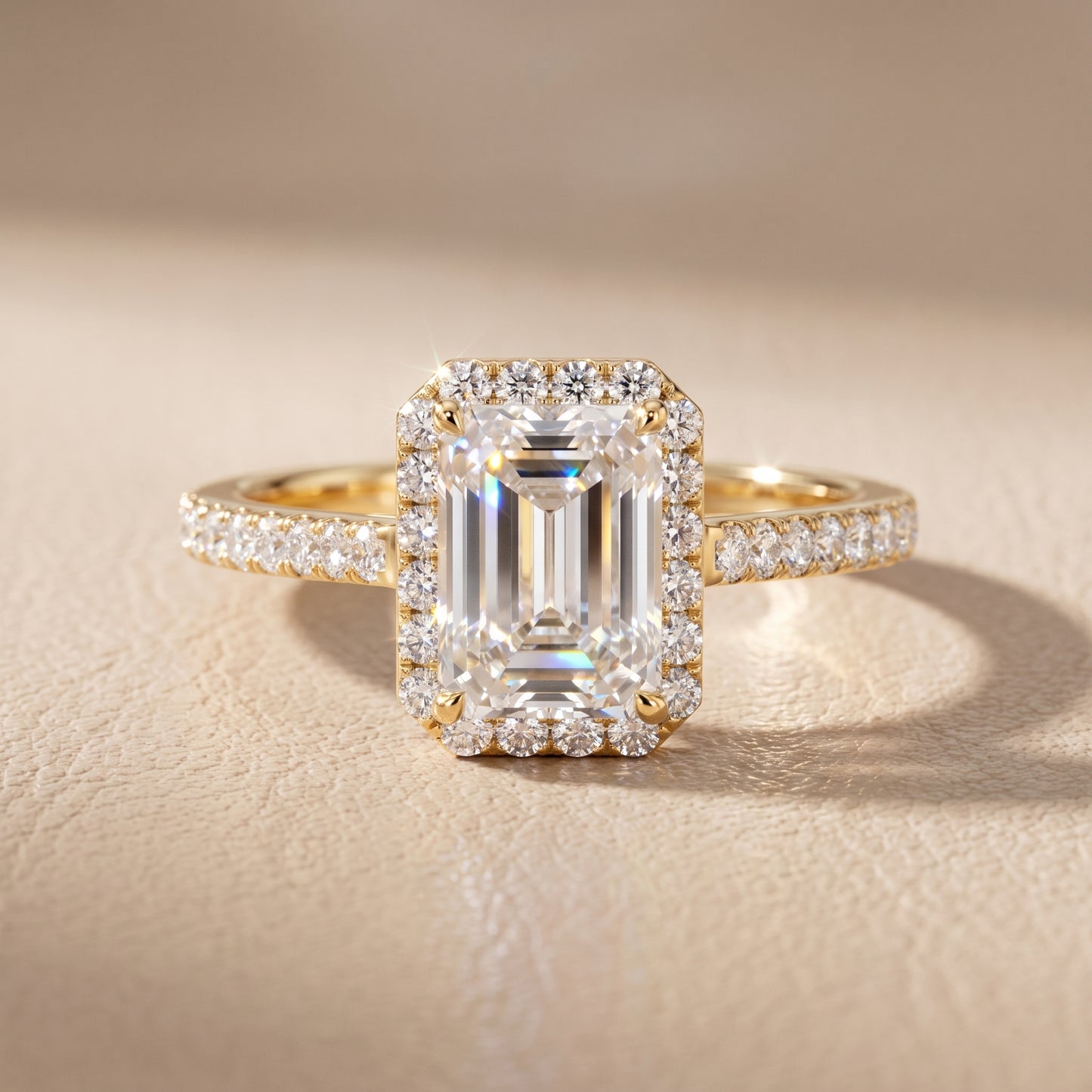 Willa Halo Micropavé Emerald Diamond Engagement Ring in Yellow Gold - front.jpg