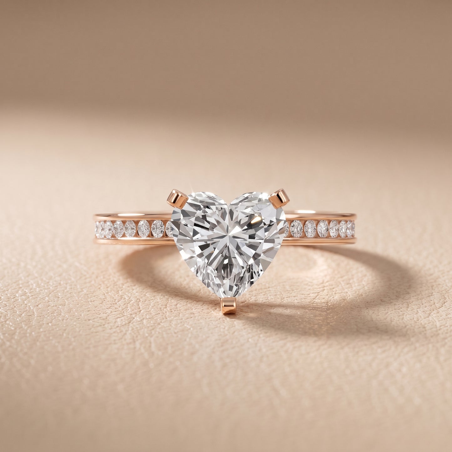 Tessa Solitaire Channel Set Heart Diamond Engagement Ring in Rose Gold - front.jpg