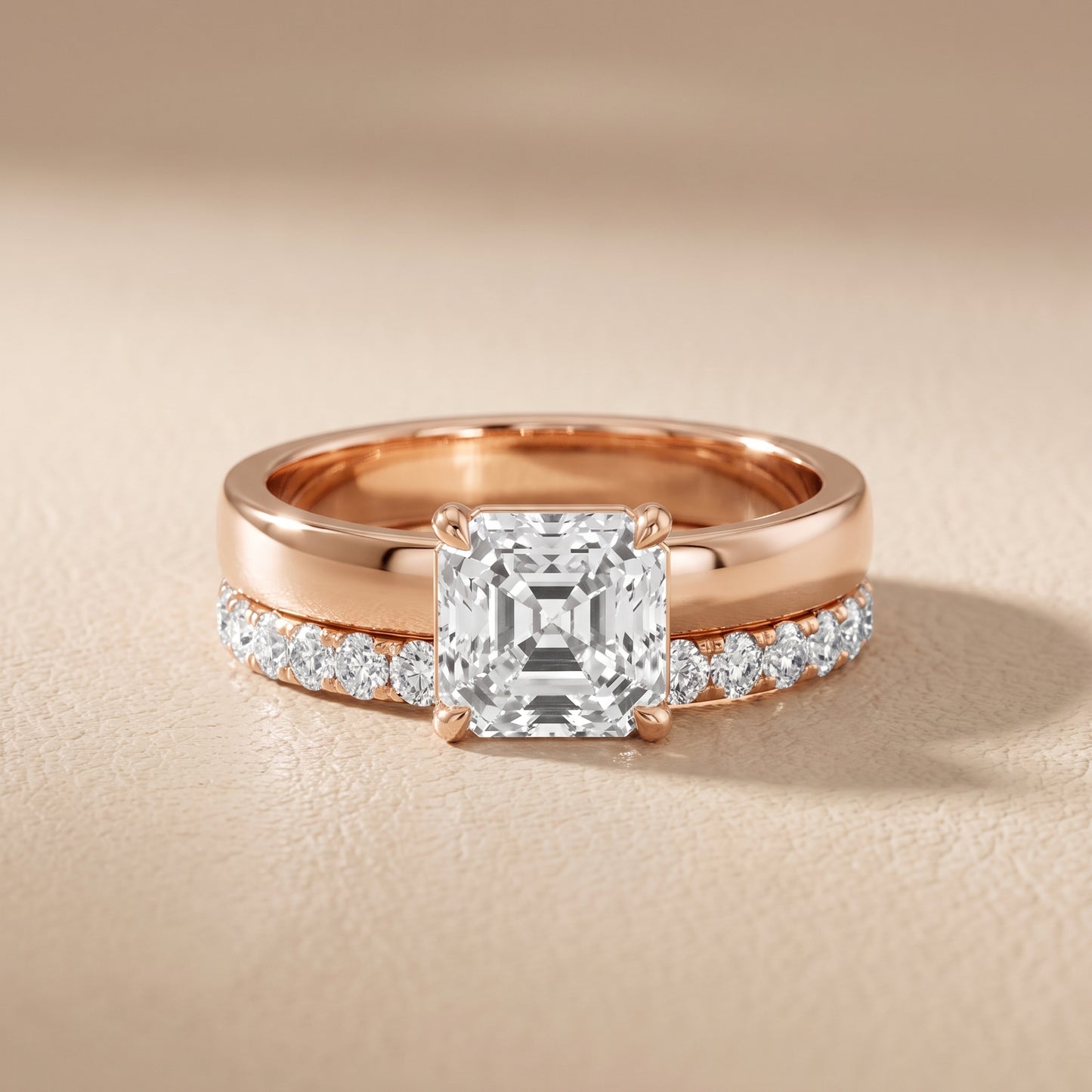 Veda Split Shank Pavé Asscher Diamond Engagement Ring in Rose Gold - front.jpg