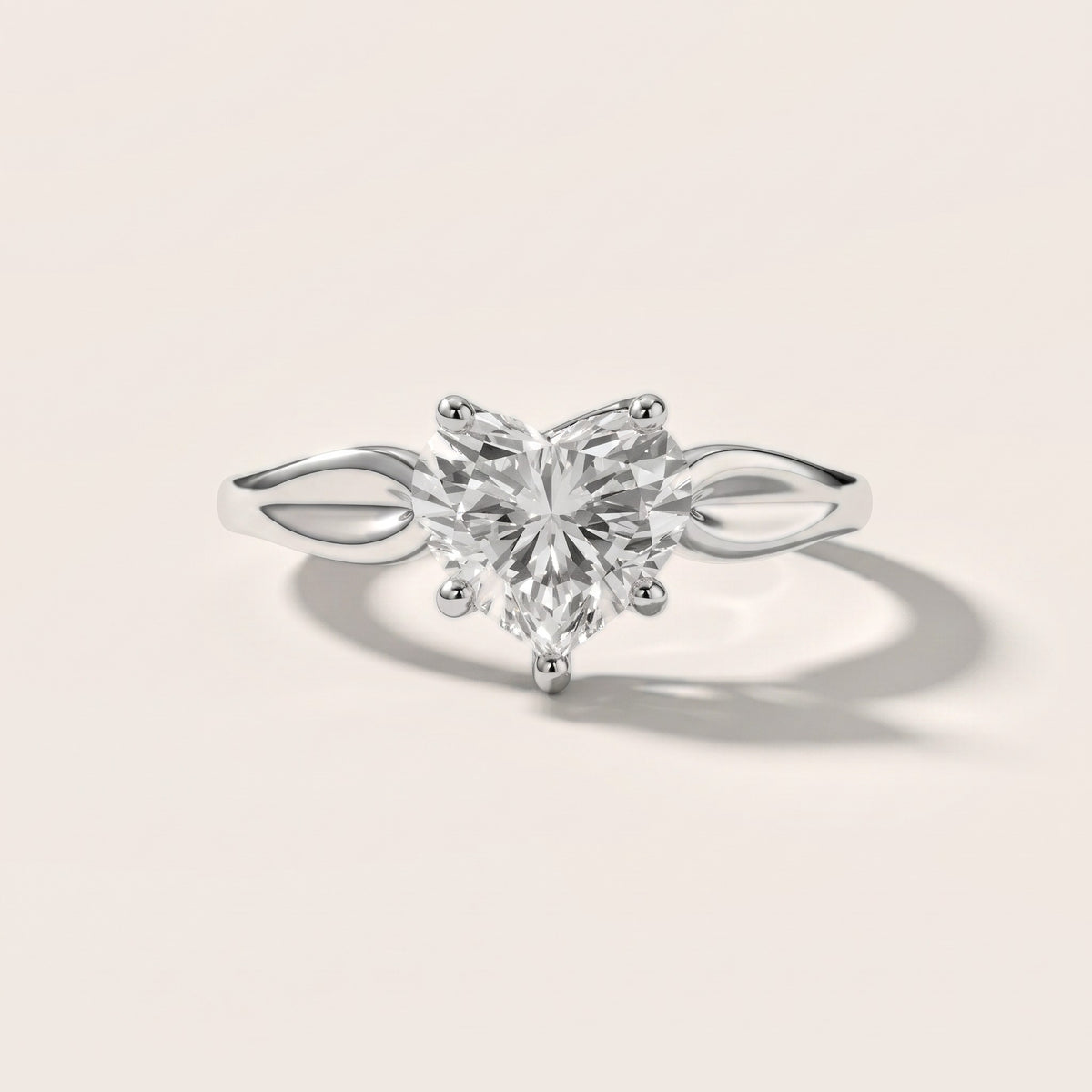 Lauretta Leaf Solitaire Heart Diamond Engagement Ring in Platinum - front.jpg
