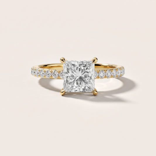 Thea Hidden Halo Pavé Princess Diamond Engagement Ring in Yellow Gold