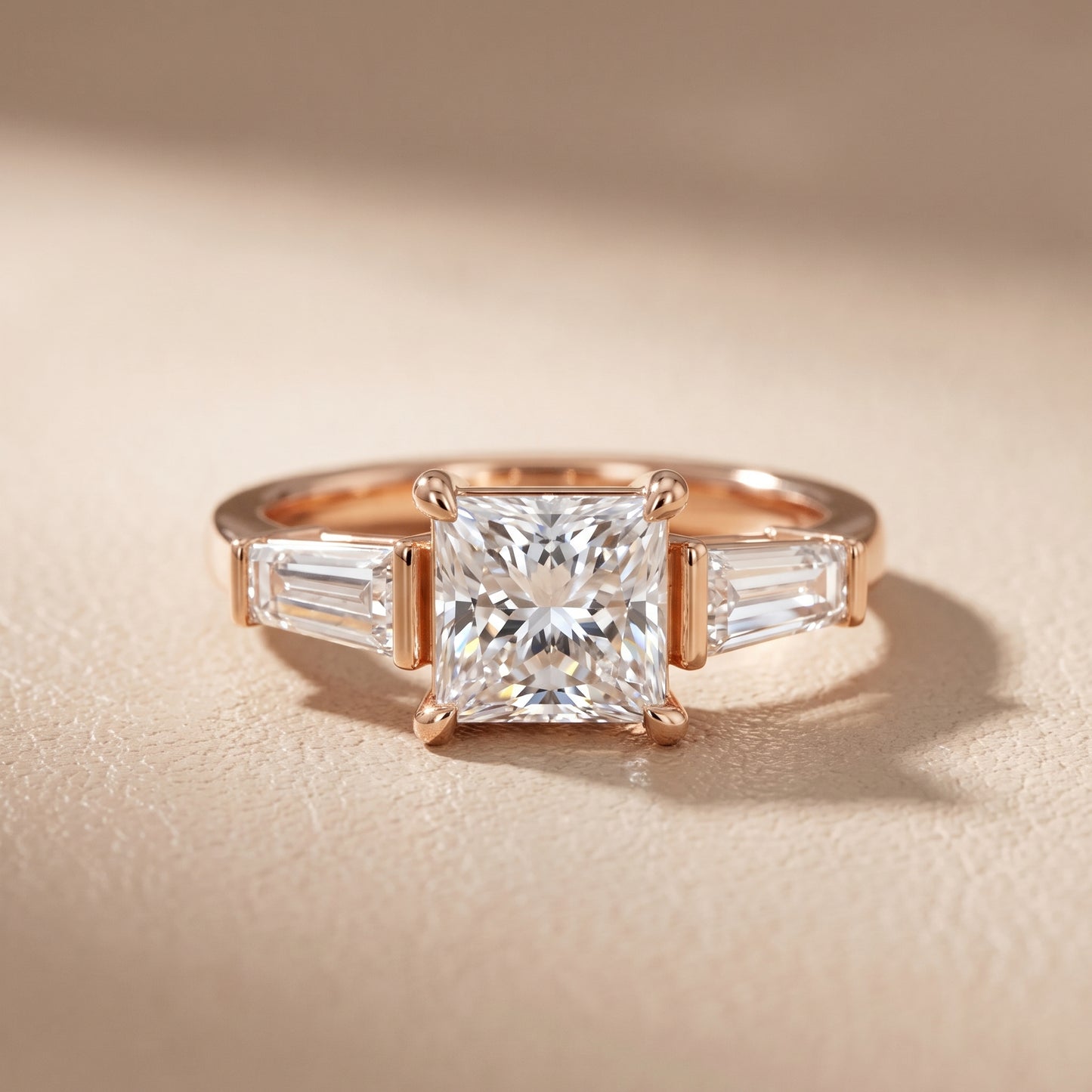 Layla Tapered Baguette Princess Diamond Ring in Rose Gold - front.jpg