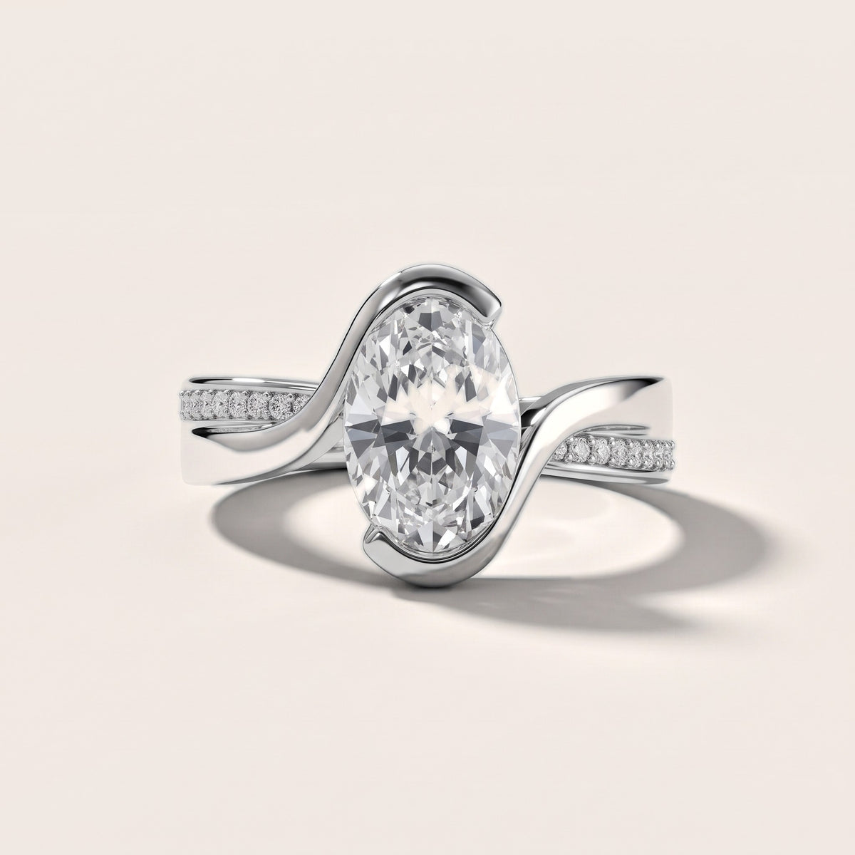 Solene Half Bezel Bypass Oval Diamond Engagement Ring in Silver - front.jpg