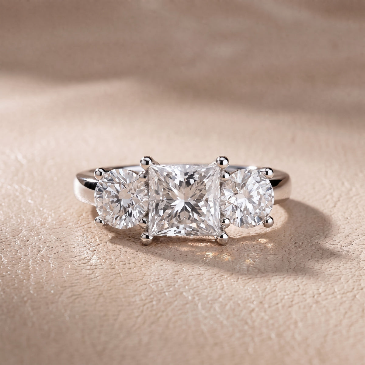 Callie Three-Stone Trellis Princess Diamond Engagement Ring in White Gold - front.jpg