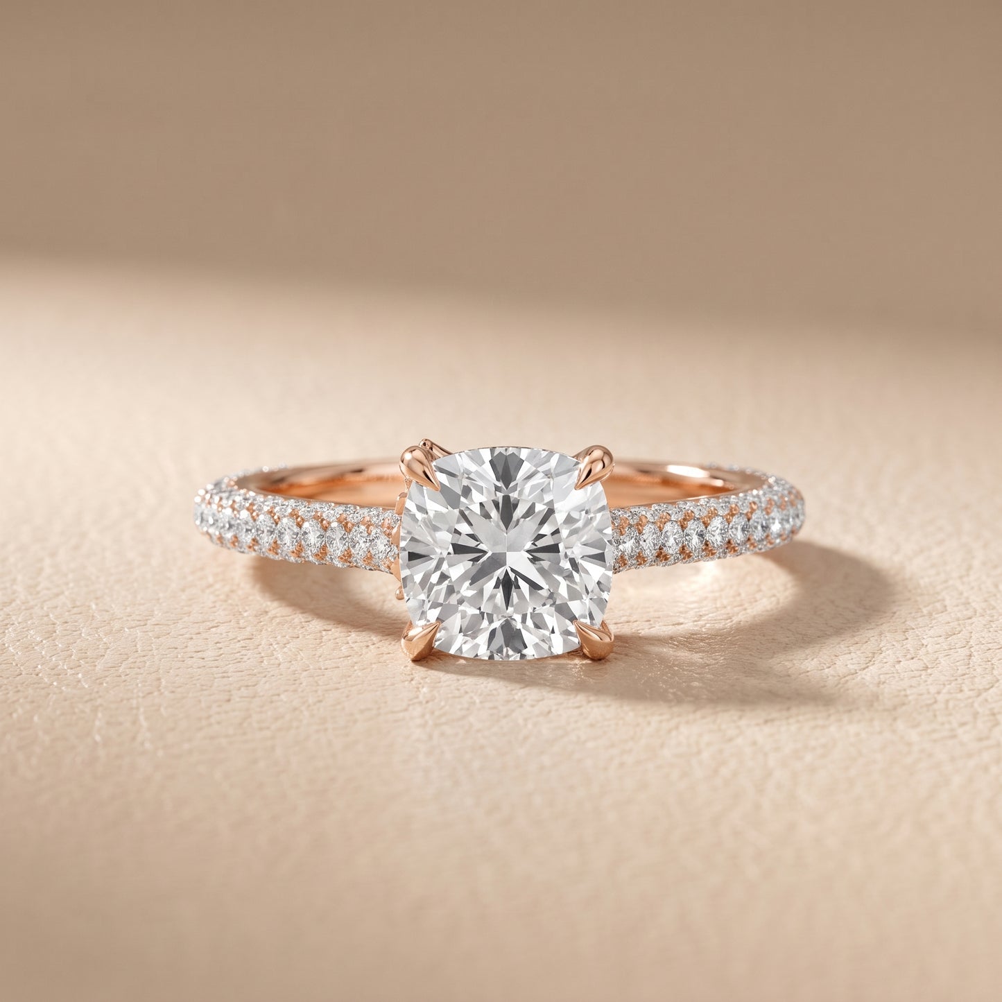Della Hidden Halo Pavé Cushion Diamond Engagement Ring in Rose Gold - front.jpg