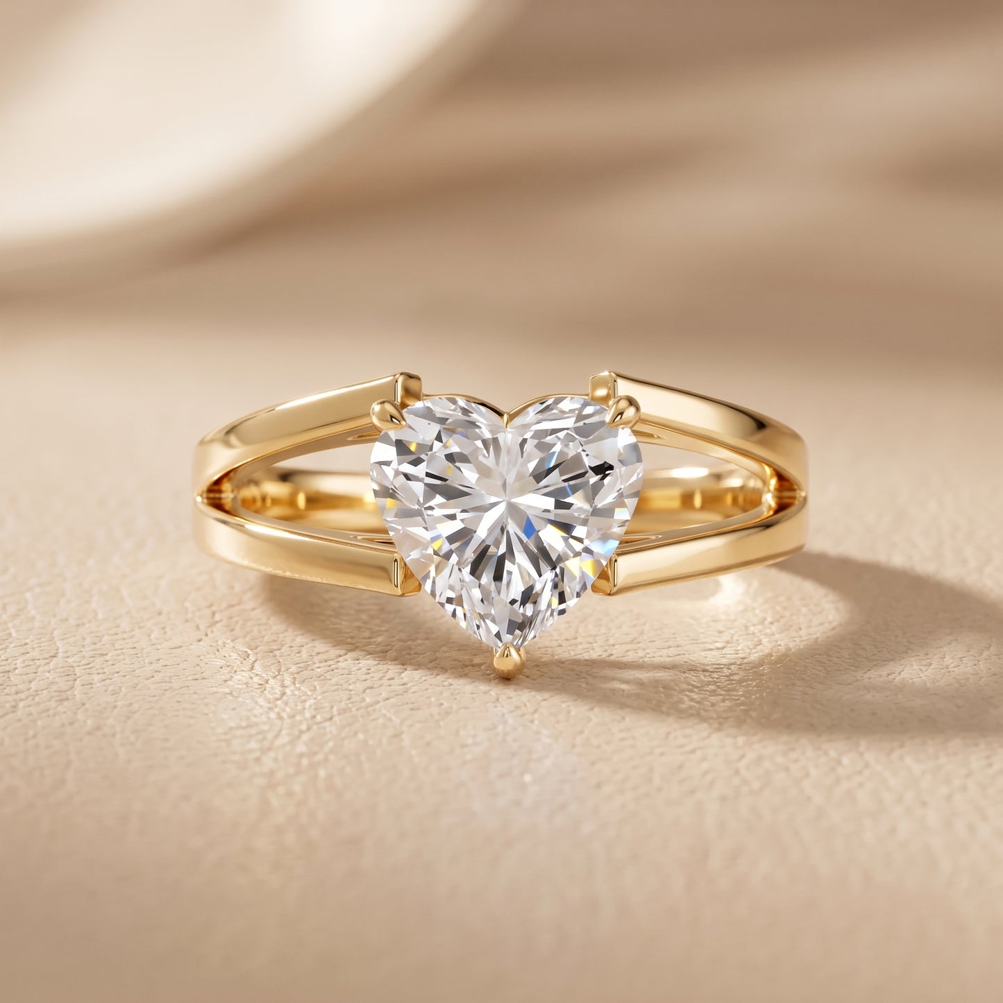 Giselle Solitaire Split Shank Heart Diamond Engagement Ring in Yellow Gold - front.jpg