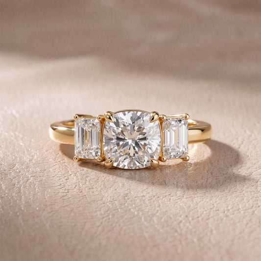 Zoe Three-Stone Cushion Diamond Engagement Ring in Yellow Gold - front.jpg