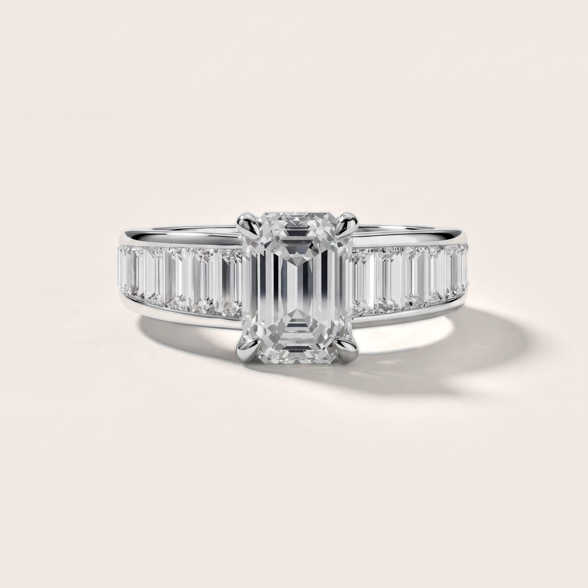 Hilo Baguette Channel Set Emerald Diamond Engagement Ring in Platinum - front.jpg