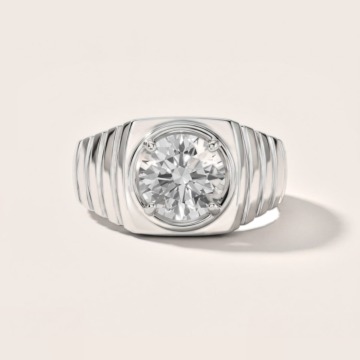 Wells Ridged Dome Round Diamond Engagement Ring in Silver - front.jpg