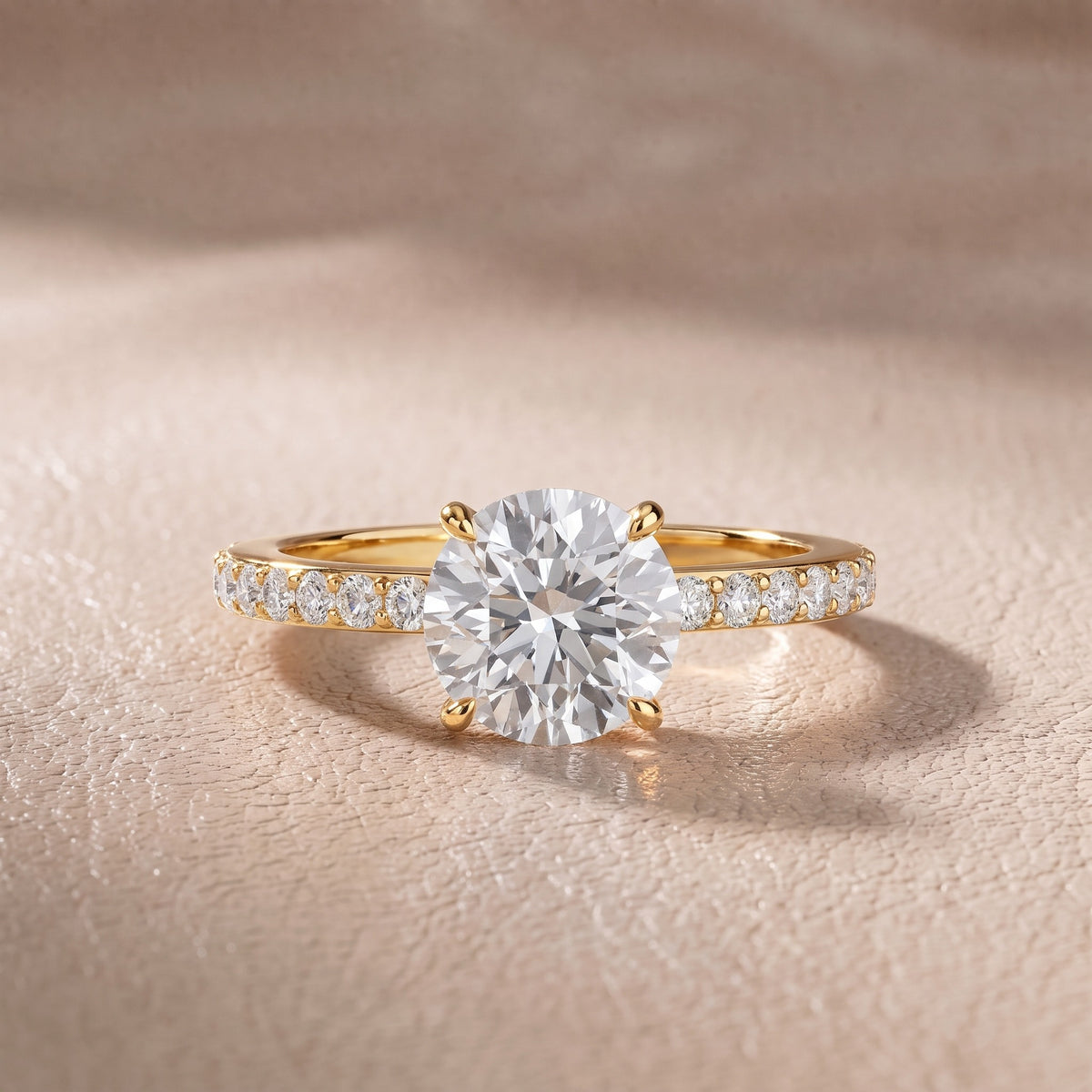 Annabel Pavé Solitaire Round Diamond Engagement Ring in Yellow Gold - front.jpg