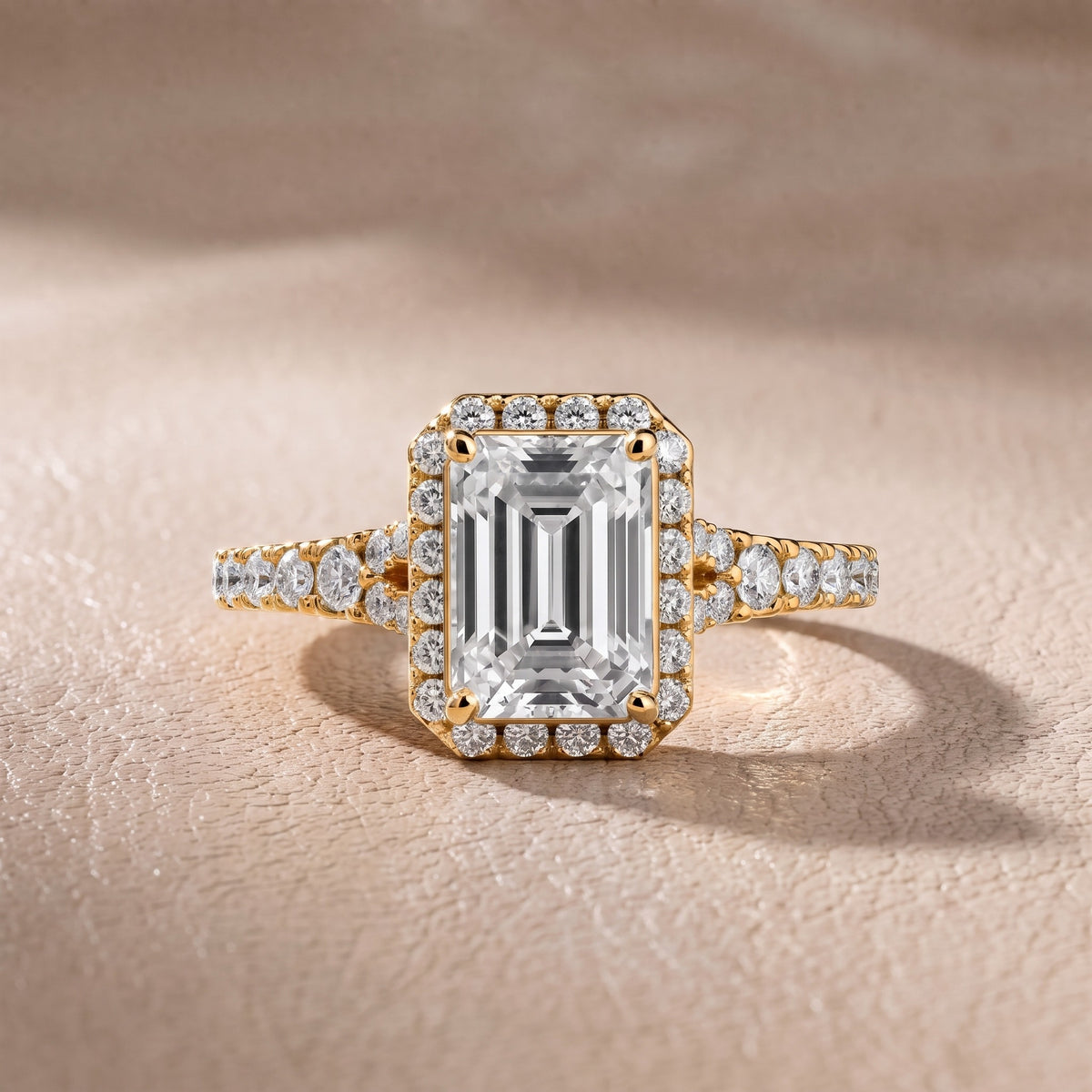 Bella Halo Pavé Emerald Diamond Engagement Ring in Yellow Gold - front.jpg
