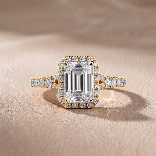 Bella Halo Pavé Emerald Diamond Engagement Ring in Yellow Gold - front.jpg