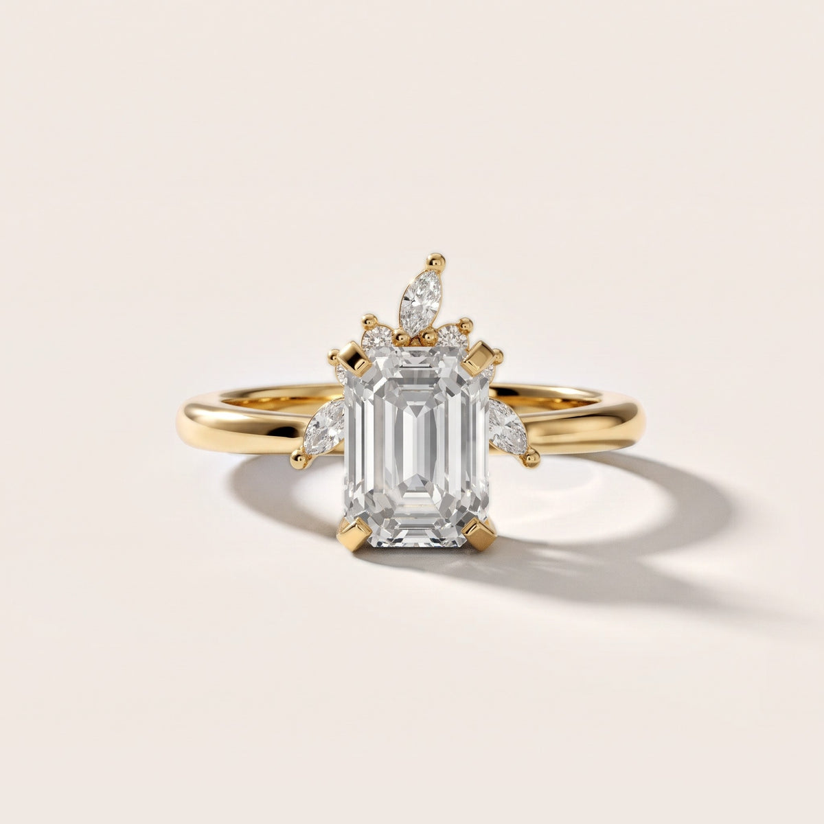 Fiorella Leaf Cluster Emerald Diamond Engagement Ring in Yellow Gold - front.jpg