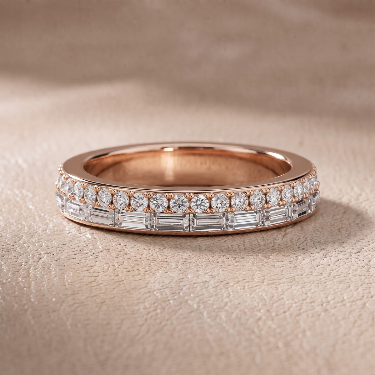 Genevieve Channel Set Round & Baguette Diamond Anniversary Ring in Rose Gold - front.jpg