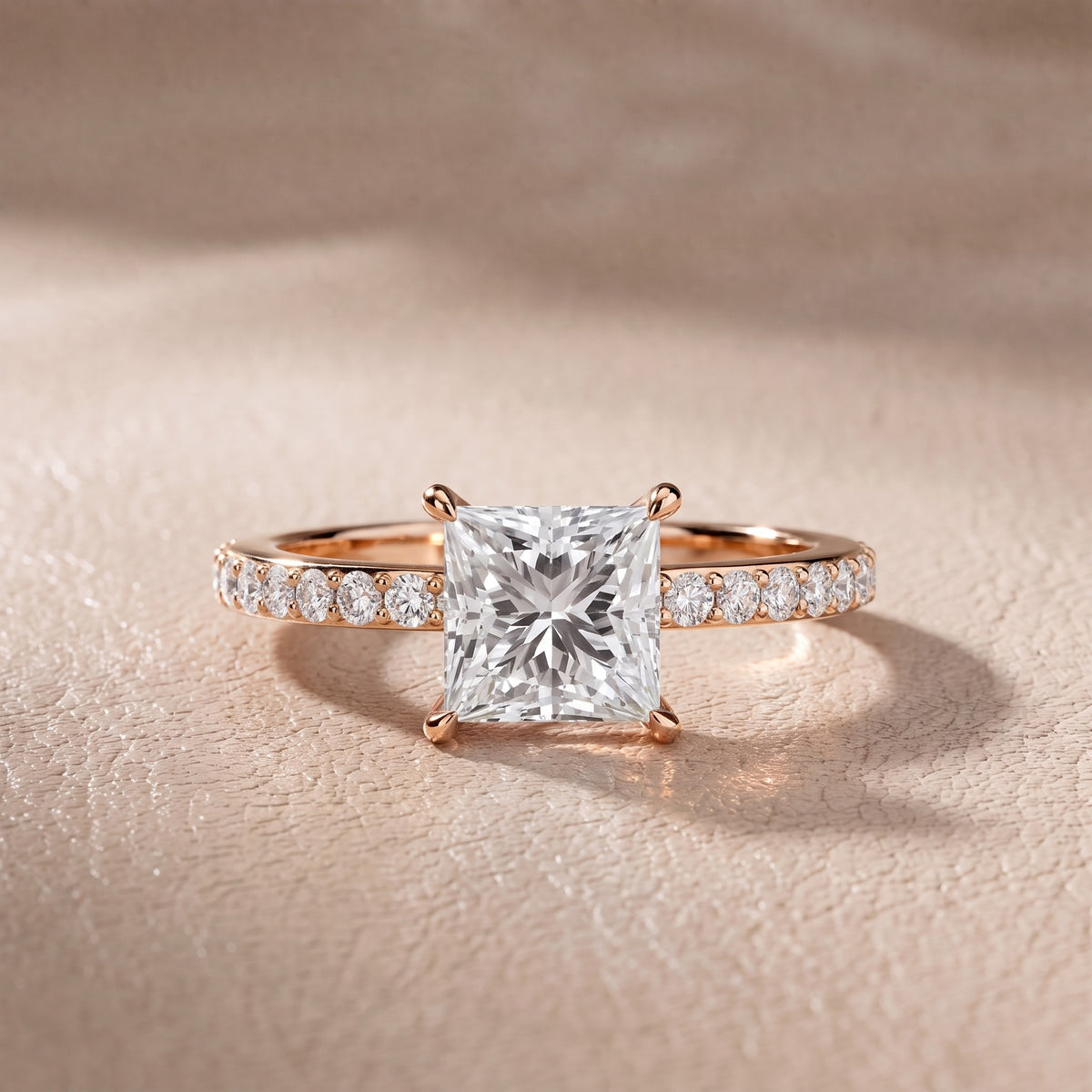 Annabel Pavé Solitaire Princess Diamond Engagement Ring in Rose Gold - front.jpg
