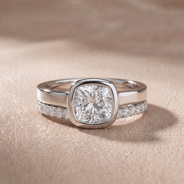 Ayla Bezel Bypass Cushion Diamond Engagement Ring in White Gold