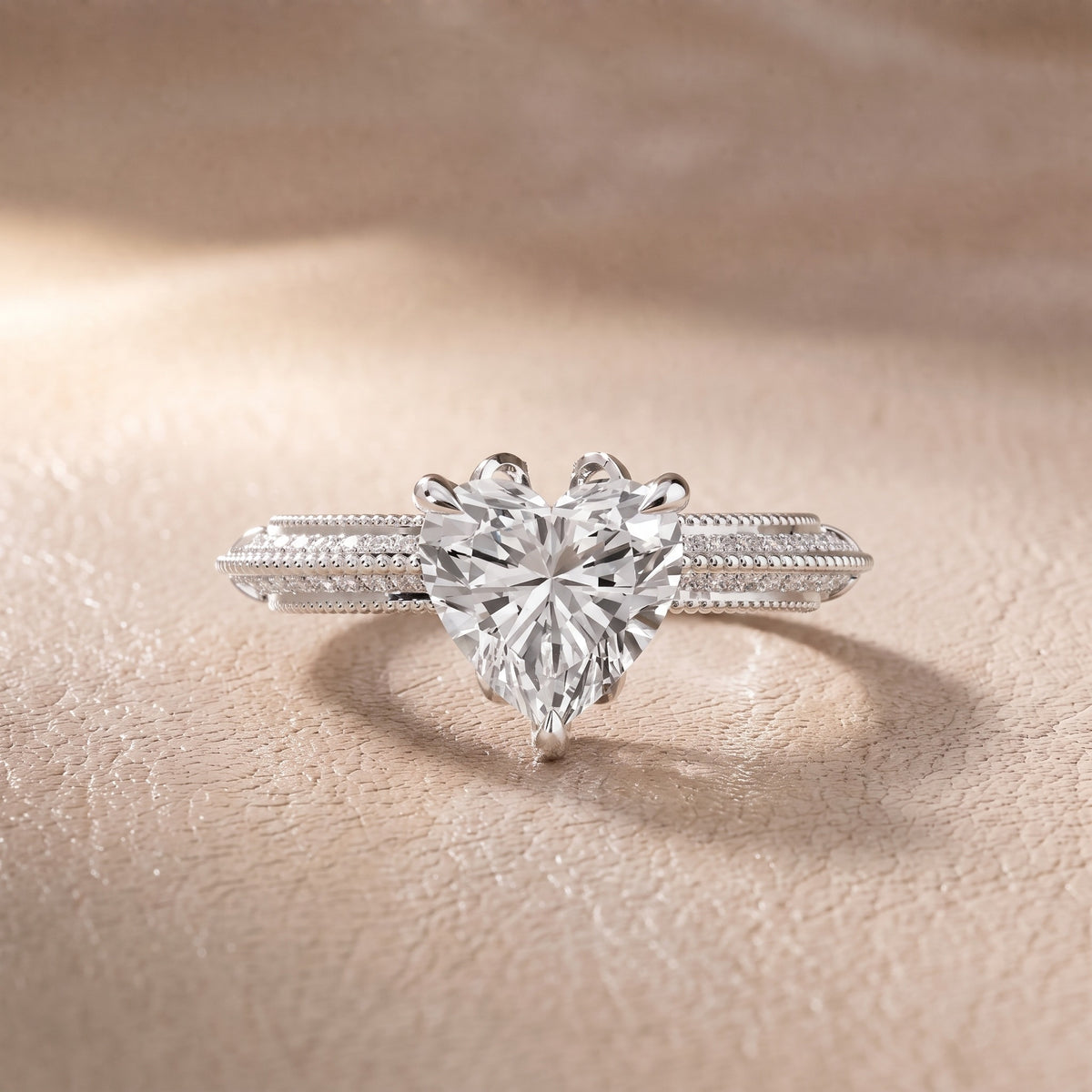 Chiara Vintage Milgrain Heart Diamond Engagement Ring in White Gold - front.jpg