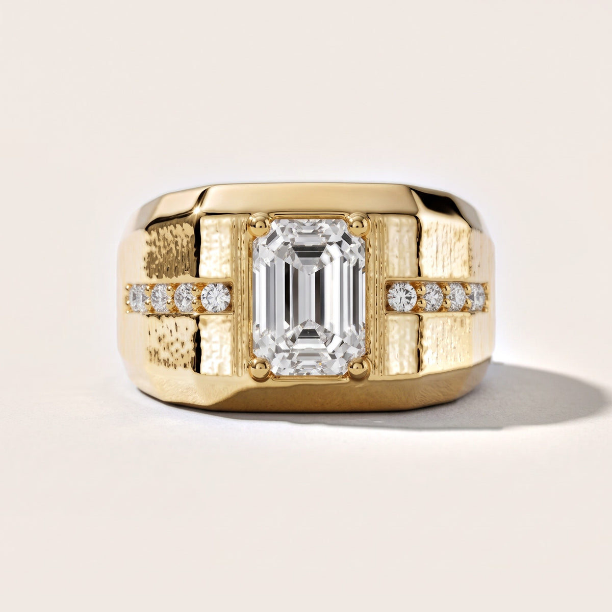 Ames Engraved Channel Set Emerald Diamond Engagement Ring in Yellow Gold - front.jpg