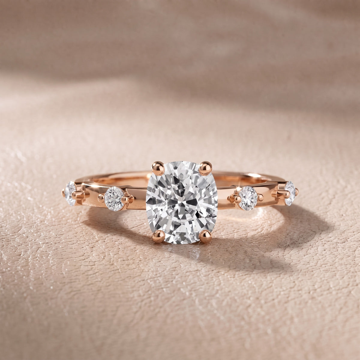 Elena Radiance Solitaire Cushion Diamond Engagement Ring in Rose Gold - front.jpg