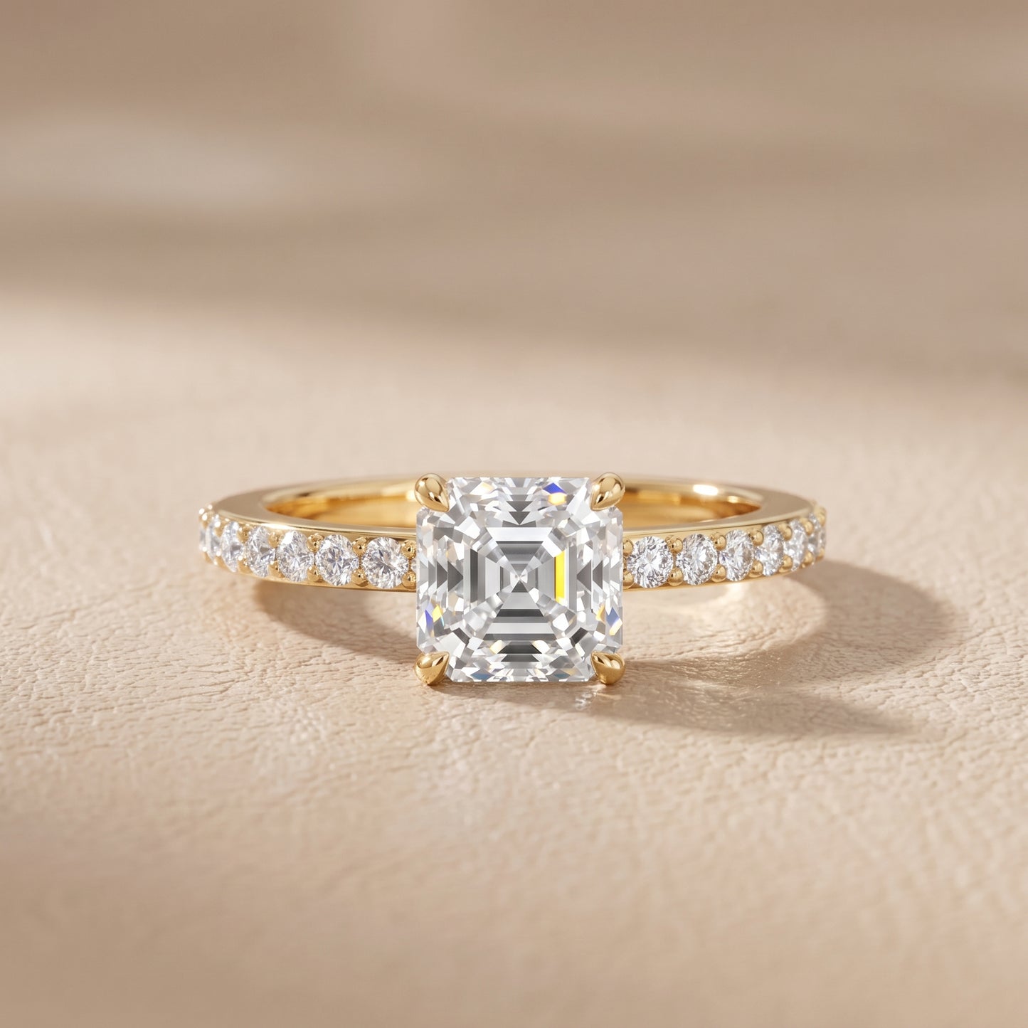 Aisha Pavé Solitaire Asscher Diamond Engagement Ring in Yellow Gold - front.jpg